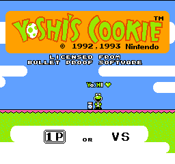 Yoshi's Cookie title screen for NES